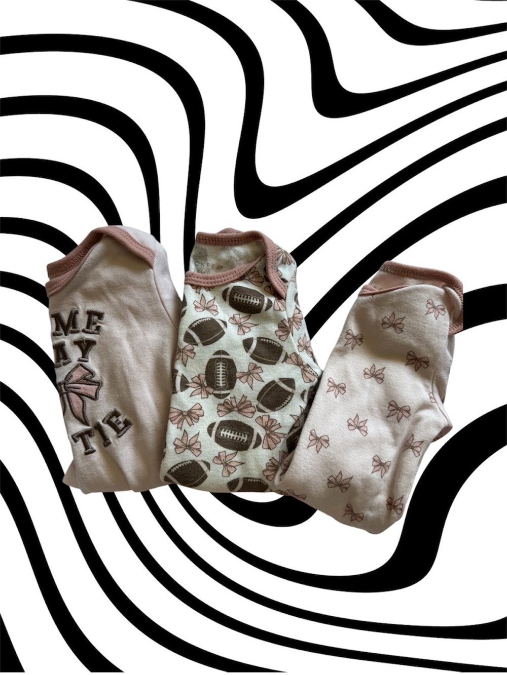 chick pea Pink & Brown Bow and Football One-Piece Bodysuit Set
